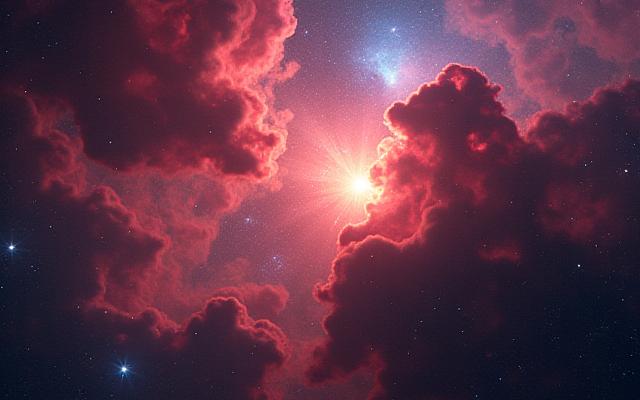 빛나는 성운과 복잡한 천체 구조.