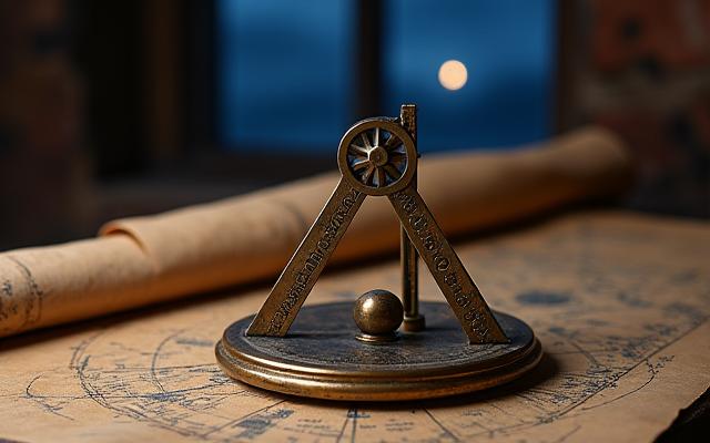 고대 천문 항해도구와 북극성을 가리키는 손.